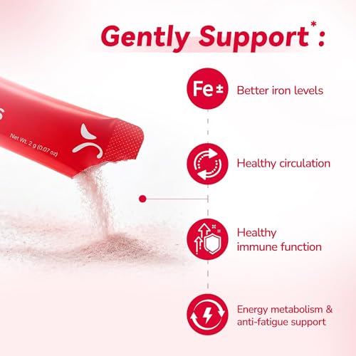 Image of Gentle Iron Supplement for Women: Slow Release 27mg Melt-in-Mouth Iron Powder with Vitamin C, B12 & Folic Acid, Easy on Stomach, Non-Constipating, Vegan Lipofer Iron Plus, 20 Sticks