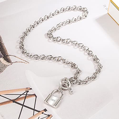H&Beautimer Handmade in Italy - 925 Sterling Silver Necklace -Women's AAAAA CZ Zircon Heart/Lock Pendant Necklace Rolo Chain 18,20 Inch - Charm Jewelry - Birthday Gift4