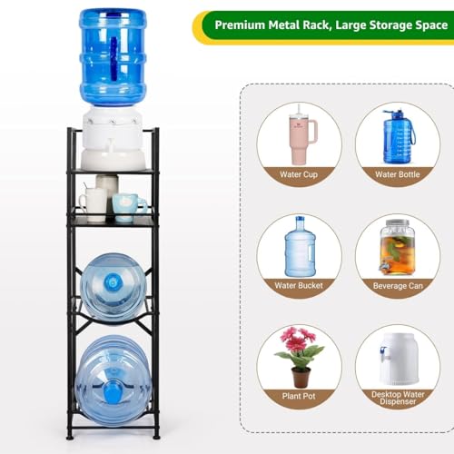 Image of ecofynd 2 Tier Water Dispenser Stand with 2 Top Shelf, Heavy Duty Water Cooler Storage Rack, 20 Litre Engineered Wood & Metal Bottle Holder for Home & Kitchen, Office, School, Hospitals, Restaurants
