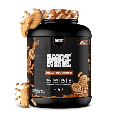 REDCON1 MRE Whole Food Protein Powder, Peanut Butter Cookie - Meal Replacement Made with Animal and Plant Based Protein Sources, Nutrient and Calorie Dense, 0g Added Sugar (24 Servings)