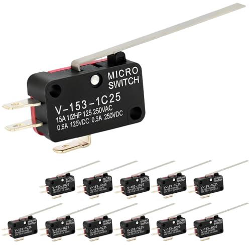 Micro-interrupteur de fin de course SPDT V-153-1C25 avec levier long pour automatisme, lot de 12