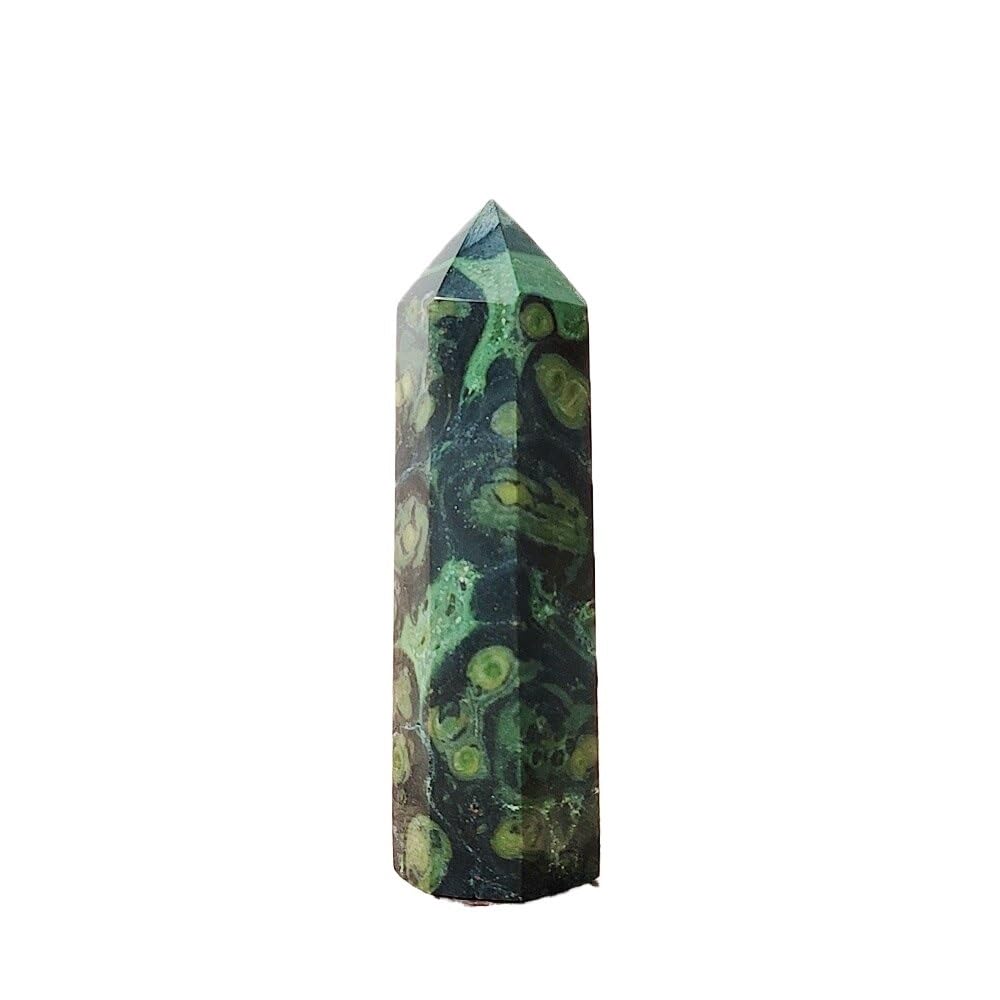 HUFFA Natural Crystal Hexagonal Prism Ornaments - Pink and White Agate Column Raw Stone Decor(Peacockeyestone,6-7cm)