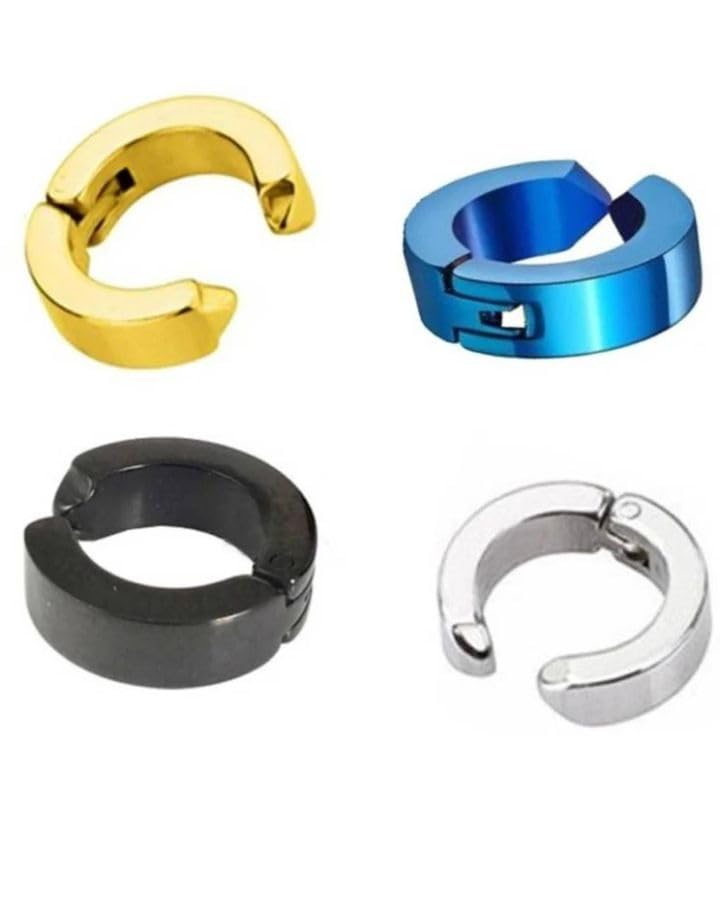t trendy mart Men, boyfriend girls women gents ear studs for men Stainless Steel Piercing Clip on Screw Bali Pierced Hoop Stud Huggie Magnetic earrings for boys silver black gold blue boys earrings-picture-35