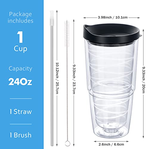Modwnfy Clear Insulated Tumbler 24 Oz, Double Wall Tumbler With Black Lid And Straw, Plastic Tumbler Cups, Large Capacity Clear Tumbler, Clear Tumblers For Cold ＆ Hot Drinks #TOP1