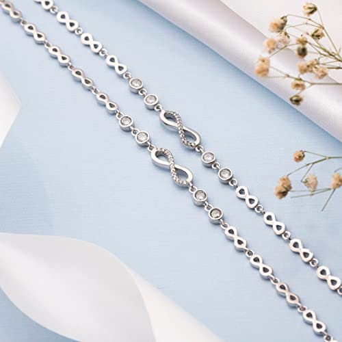 925 Silver CZ Rhodium Heart Bracelet Hallmark