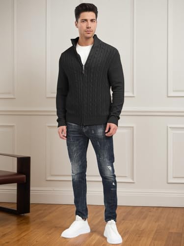 Les umes Men's Cardigan Sweaters Full Zip Stand Collar Cable Knitted Sweater Cotton Long Sleeve Zipper Cardigans4