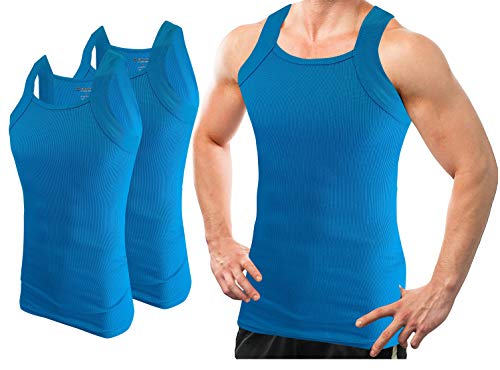 2 Pack Men's G-Unit Style Tank Tops Square Cut Muscle Rib A-Shirts (M, Turquoise)