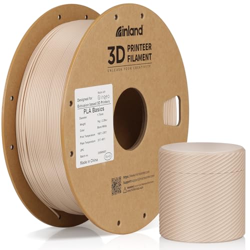 Inland PLA Basics Filament 1.75mm, 1kg Spool – Dimensional Accuracy ±0.02mm, Neatly Wound, Fits Most FDM 3D Printers (Bone White, 1 Pack)