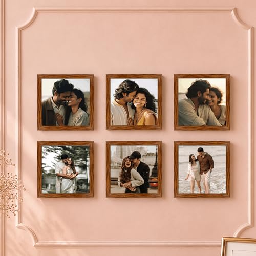 Image of Art Street Decorative Premium Set of 6 Individual Wall Hanging Picture Frame for Home, Living Room, Study Room Decor & Office Decor(5 inch X 5 inch Picture Size) - Brown