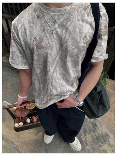 Men's Camo Baggy T Shirts Short Sleeve Crewneck Drop Shoulder Summer Tops3