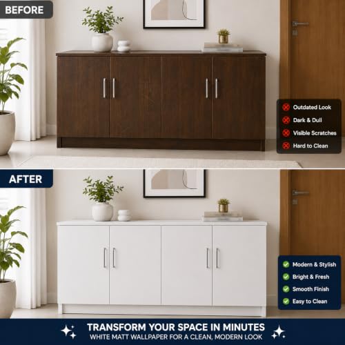 Image of WISDOM White Matte Wallpaper Self Adhesive Peel and Stick Contact Paper Waterproof Vinyl Wallpaper for Kitchen Cabinets, Furniture & Home Decor (24 x 150, White Matte Wallpaper)