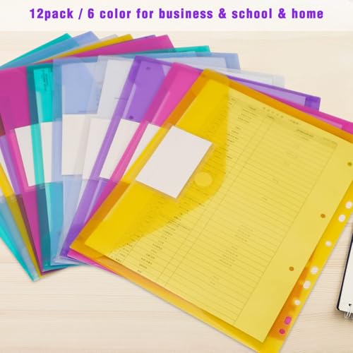Envelopes de plástico A5, pacote com 12 pastas de arquivos A5, envelopes transparentes de poliéster,