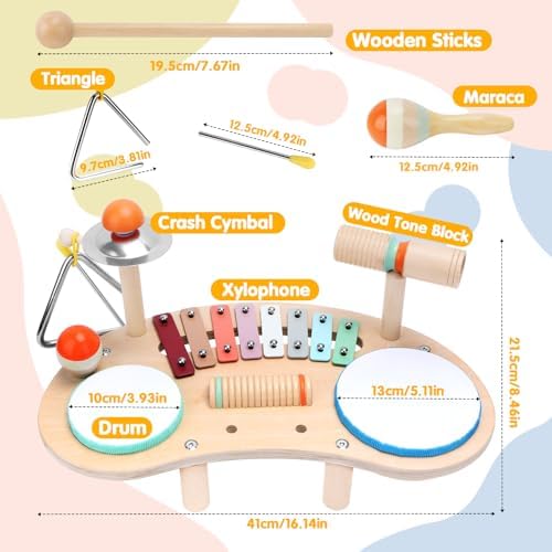 9 en 1 wooden children's drum, educational xylophone toys for kids, musical instruments for kids birthday and festivals