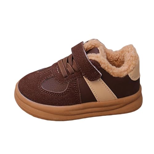 Botas de invierno a prueba de agua para niños grandes, planas, para mantener el calor, zapatos cómodos y brillantes, Brown, 30 EU