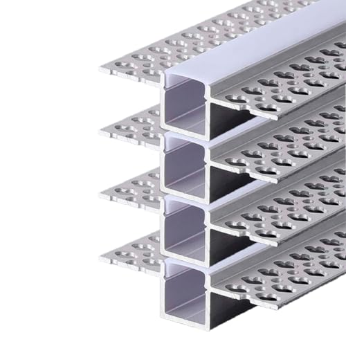 A2ZWORLD 8 Metri di Profilato Alluminio Per Striscia Led, Completo Di Copertura Tappi e Gancio, 4 Kit da 2 Metri Incasso Cartongesso con Alette a Scomparsa Interno 12mm (55X15mm)