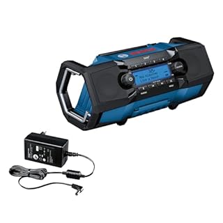 Bosch Professional 18V System radio de chantier sans-fil GPB 18V-2 SC (réception via DAB+, Bluetooth, FM et AUX, avec 1 bloc secteur, 1 câble AUX, 1 pile bouton au lithium de 3V CR2032)