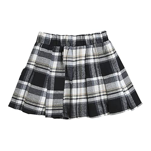 Image of Hopscotch Girls Cotton and Spandex Sleeveless Checkered Skirt Set in White Color