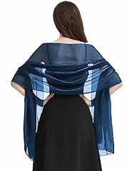 heekpek Scialle Stola Donna Elegante Cerimonia Sciarpa Sheer Trasparente Glitterato Lungo Sciarpa Donna per Abiti da sera, Matrimoni, Festa, Blu scuro