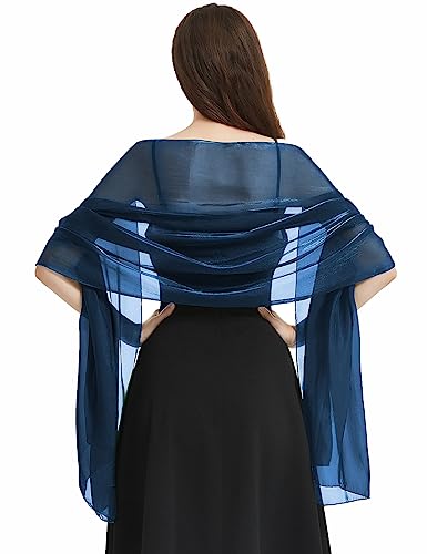 Immagine prodotto: heekpek Scialle Stola Donna Elegante Cerimonia Sciarpa Sheer Trasparente Glitterato Lungo Sciarpa Donna per Abiti da sera, Matrimoni, Festa, Blu scuro