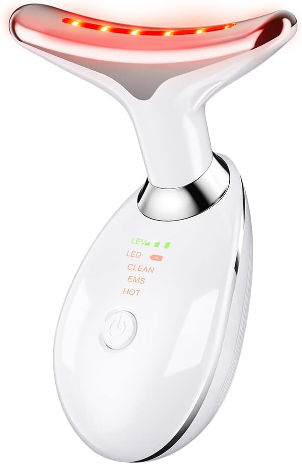 Firming Wrinkle Removal Device for Neck Face, Double Chin Vibration Facial Massager with Three Uses LED Heat Modes for Skin Care Tightens and Lifts (White)