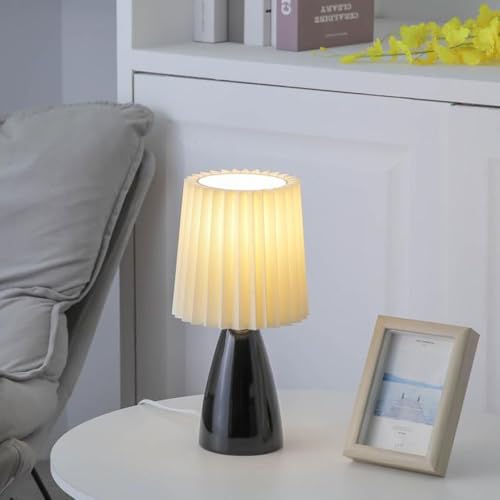 Mkichi Lámpara de Mesa Vintage,Lampara de Escritorio con Pantallade Tela,Luz de Lectura Protección Ocular,E27 Lampara de Mesita de Noche Interior Decorativa para Dormitorio (negro)