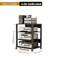 Dernoing 3/4/5-stufiger Rack mit Rädern, Audio Regal aus Holz & Metall, Tragkraft 200 kg Medienständer mit Verstellbaren Ablagen, für Wohnzimmer,Spielzimmer,Entertainment-Center (4H) – Ansicht 2