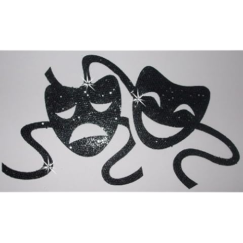 CrystalsRus Fabric Glitter Drama Theatre Mask Cartoon Comedy Sequin Iron-On Fabric Transfer Cover
