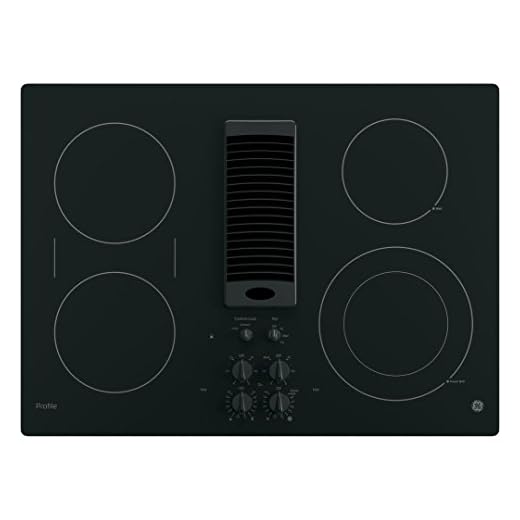 GE PP9830DJBB Profile Series Electric Cooktop with 4 Burners and 3-Speed Downdraft Exhaust System, 30", Black