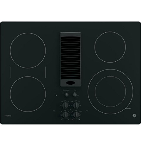 GE PP9830DJBB 30 Inch Smoothtop Electric Cooktop with 4 Burners, 3-Speed Downdraft Exhaust System, 9'/6 Inch Power Boil, Bridge Element and