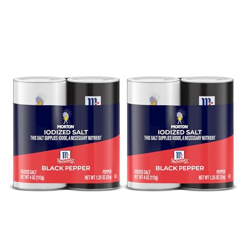 Morton Shaker Set - Iodized Salt (4 oz) & McCormick Ground Pepper (1.25 oz), 2-Piece Set (Pack of 2)...