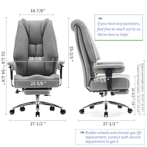 Big and Tall Office Chair 400lbs Wide Seat, Leather High Back Executive Office Chair with Foot Rest, Ergonomic Chairs Lumbar Support for Lower Back Pain Relief (Mesh Light Grey)