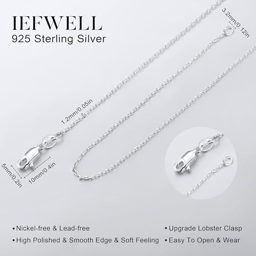 IEFWELL Solid 925 Sterling Silver Chain Necklace for Women, 1.2mm Cable Chain Necklace Shiny Sturdy Hypoallergenic Chain Necklaces, 16/18/20/22/24 Inches Dainty Silver Jewelry for Women4