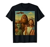 American Bigfoot Alien Jesus UFO Funny Peace USA Camiseta