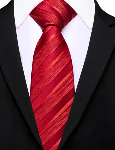 Image of Barry.Wang Silk Men Ties Formal Stripes Necktie and Tie Clip for Wedding Party Business Fashion Classic