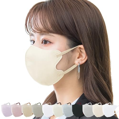 [一木物語] 通気性改良3層薄型★３Dマスク 80枚（10枚×8パック） 薄手 立体【適格請求書発行事業者】 不織布 息しやすい 血色 バイカラー/耳紐同色 不織布カラー くちばし 使い捨て 小顔 チーク 耳が痛くならない 花粉 PM2.5 飛沫防止 ３層構造 (オールドレース(耳紐同色))の商品画像（Amazon）