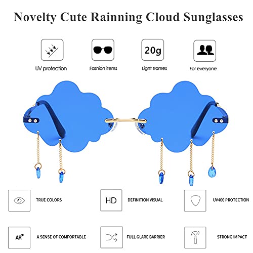 LASPOR Retro Rimless Sunglasses for Women Men Vintage Metal Frameless Cloud Glasses Raining Crystal Pendant UV400 Protection3