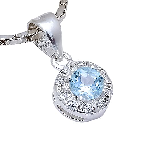 Blue Topaz, White Topaz Gemstone 925 Sterling Silver Pendant(1.3 gm)-image-40