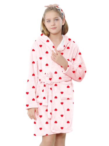 Image of Umeyda Girls Fleece Hooded Robes, Warm Printed Bath Robe for Kids Soft Fuzzy Bathrobe for Gifts