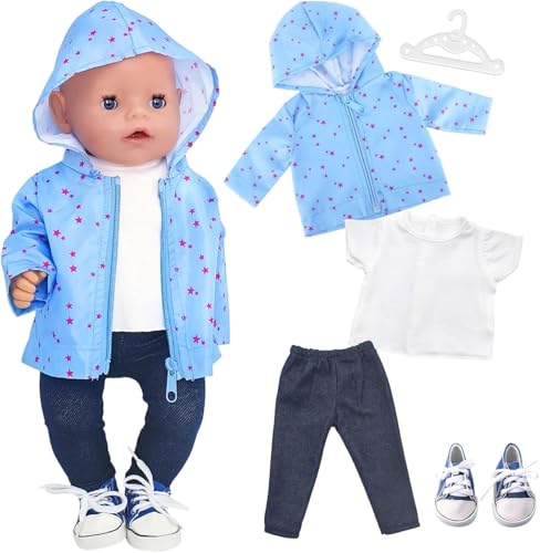 Puppenkleidung 35-45 cm 5 Stück Puppen Outfits mit Blauer Sternenjacke T-Shirt Hose blauen Schuhen & weißem Kleiderbügel Kleidung Zubehör für Babypuppen Jungen Mädchen Geschenk (Blauer)