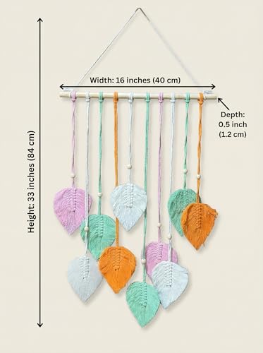 Image of JH Gallery Macrame Leaf Wall Hanging, Boho Theme Home Decor Tapestry with Wooden Beads, Handmade Macrame Wall Decor for Bedroom, Living Room and Balcony. (Multicolor)