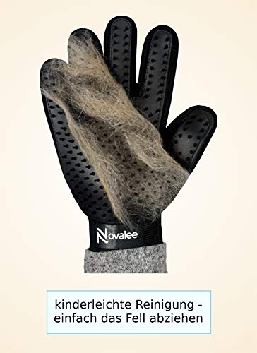 Novalee Haustier Bürsten Handschuh (schwarz) für Hund, Katze & Pferd Fellpflege-Handschuhe Massage und Tierhaar-Entfernung