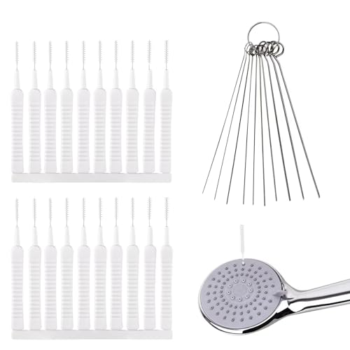 20pcs Shower Head Cleaning Brush, with 10pcs Cleaning Picks Small Hole Cleaner Tool Anti-Clogging Mini Crevice Shower Head Bristle for Nozzle Gap Household Bathroom