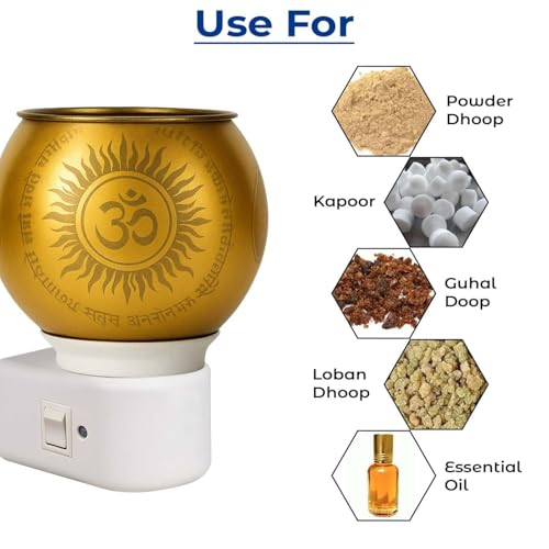 Image of Glass Kapoor Dani Electrical Camphor Diffuser /Ganesh Ji Om Electric Camphor Diffuser Burner for Home /Multipurpose Aroma Dhoop Dani /Kapurdani Night Lamp with On /Off Switch for Heating