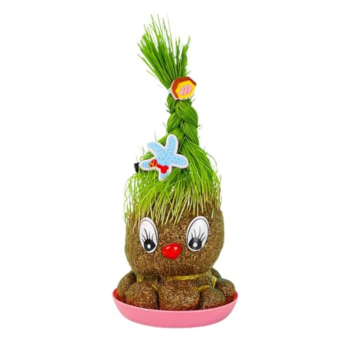 Grass Head Planter,Growing Potted Grass Head Doll | Beautiful Appearance Potted Green Plants For Living Room, Work Area, Bedroom, Study Room