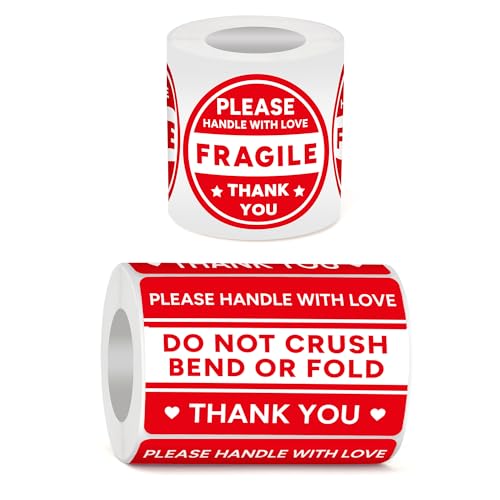 600 PCS Fragile Stickers for Shipping, Handle with Love Thank