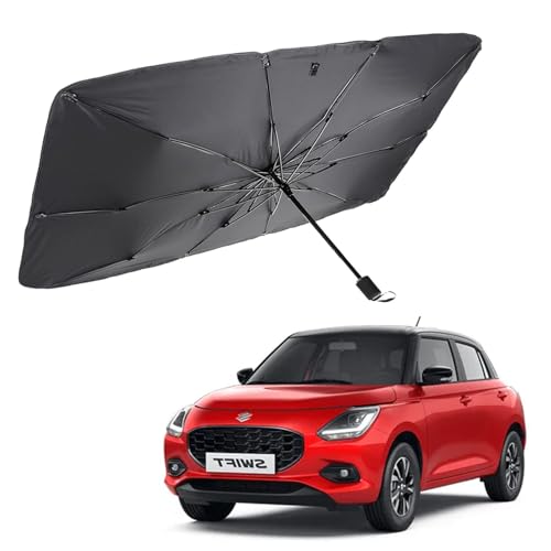 Image of Car Sunshade Windshield Umbrella Sunshade Compatible for Maruti Swift Car Front Window Sun Protection Foldable Sun Shade Full Cover Windshield for Most Vehicles, Black, 1 Piece