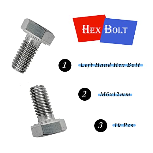 Image of M6x12mm Left Hand Hex Bolt,304 Stainless Steel Reverse Threaded Hex Bolts,Silver Fully Threaded Hex Bolts(10Pcs)