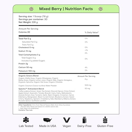 Kiala Nutrition Super Greens, Organic Greens Powder, Spirulina & Chlorella Superfood Powder, Sugar & Gluten Free Vegan, Spectra Blend, Mixed Berry, Orange Sherbet 2 Pack - Image 3