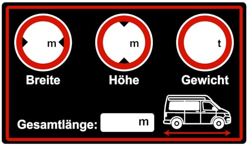 Samunshi® Campervan schwarz Aufkleber Hinweisschild für Gewicht Höhe Breite Länge - Cockpit Zubehör für Womo und Camper - Beschreibbare Folie in weiß Wohnmobile 8 x 4,8cm