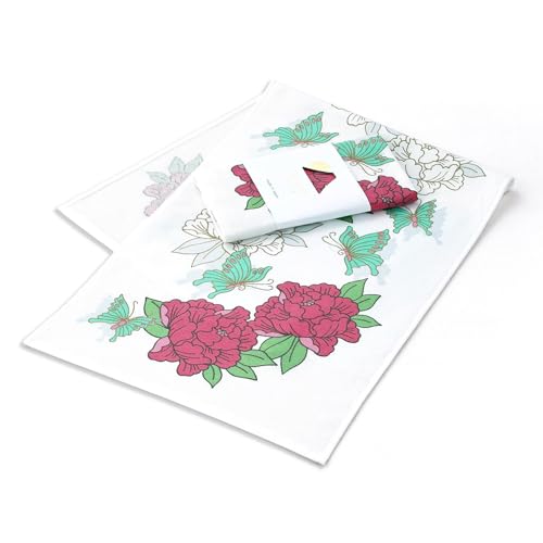 タオル美術館(Towel Museum) 手ぬぐいタオル 日本製 Ofurobi 牡丹に蝶 ホワイト 綿100% 約34×90cm 23-5232090